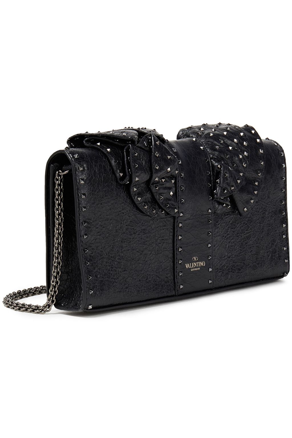 VALENTINO GARAVANI Rock Ruffle studded textured-leather shoulder bag