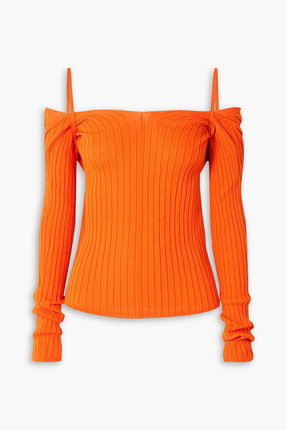 Ioannes Billowy Cold-shoulder Twist-back Ribbed-knit Top In Orange