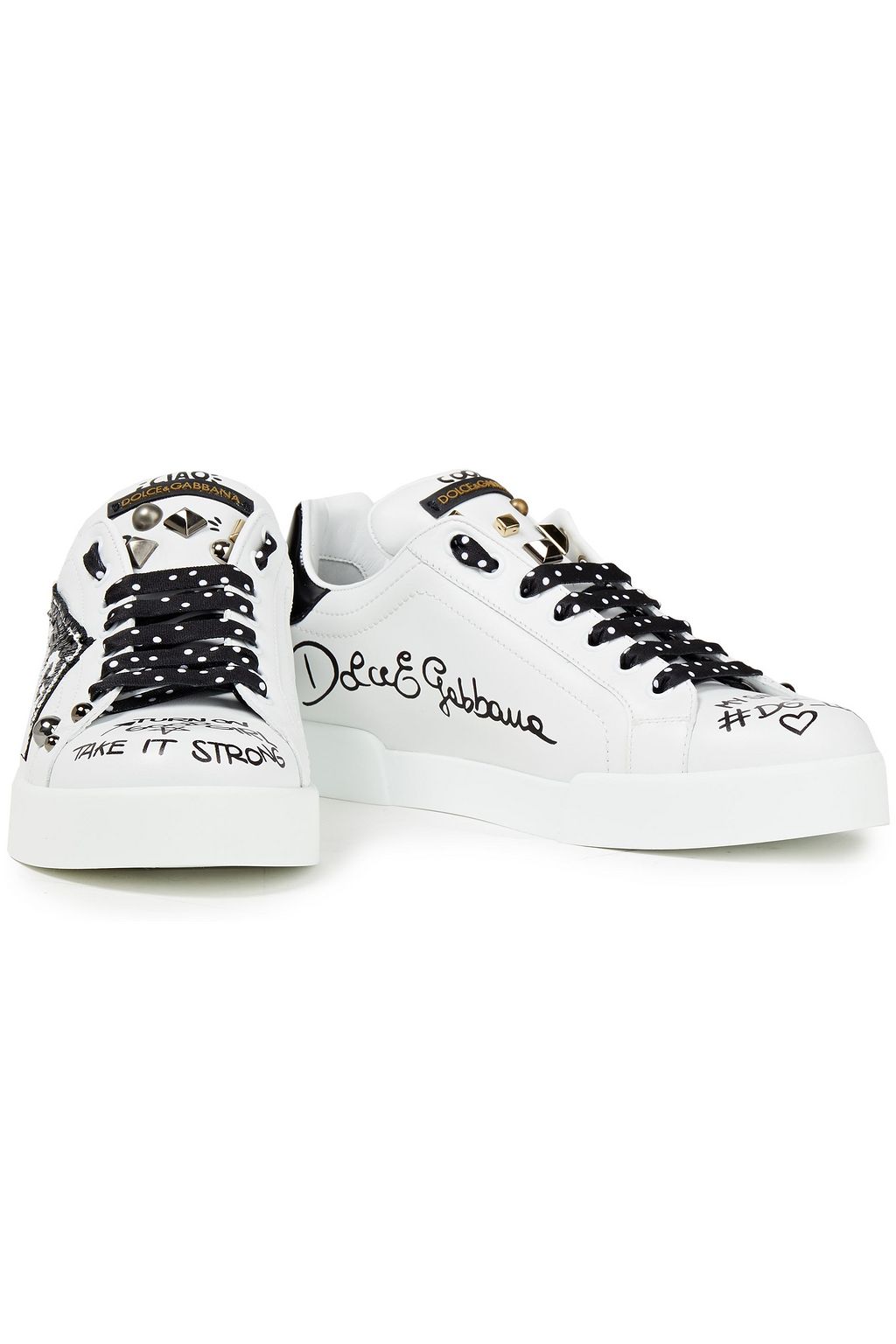 DOLCE&GABBANA Embellished printed leather sneakers
