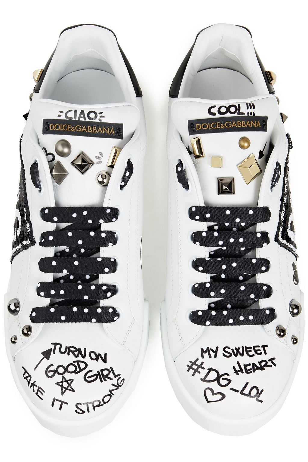 DOLCE&GABBANA Embellished printed leather sneakers