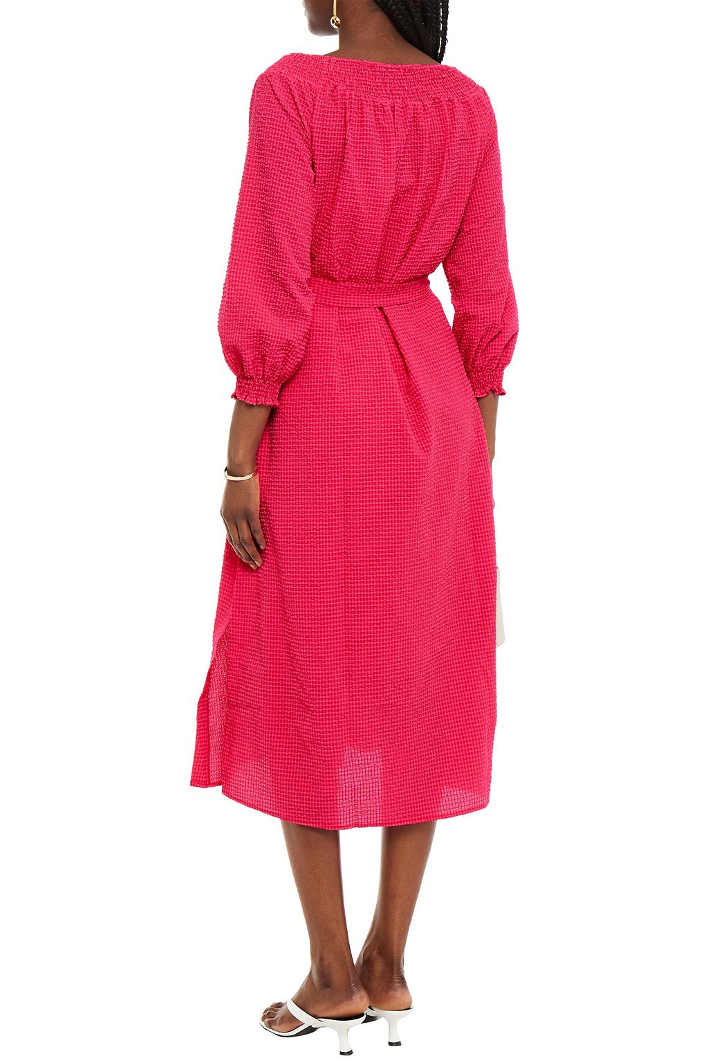 BAUM UND PFERDGARTEN Belted seersucker midi dress