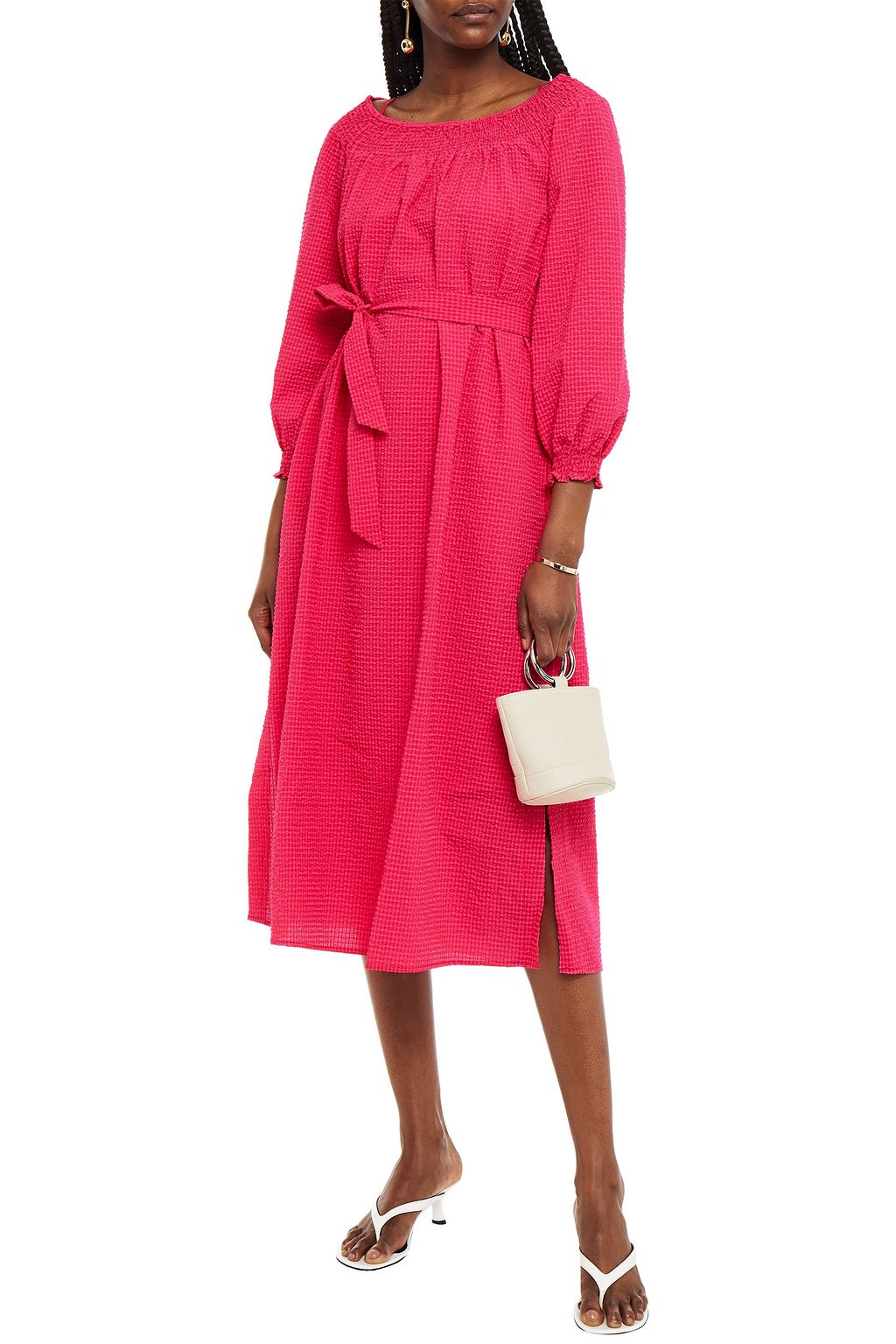 BAUM UND PFERDGARTEN Belted seersucker midi dress