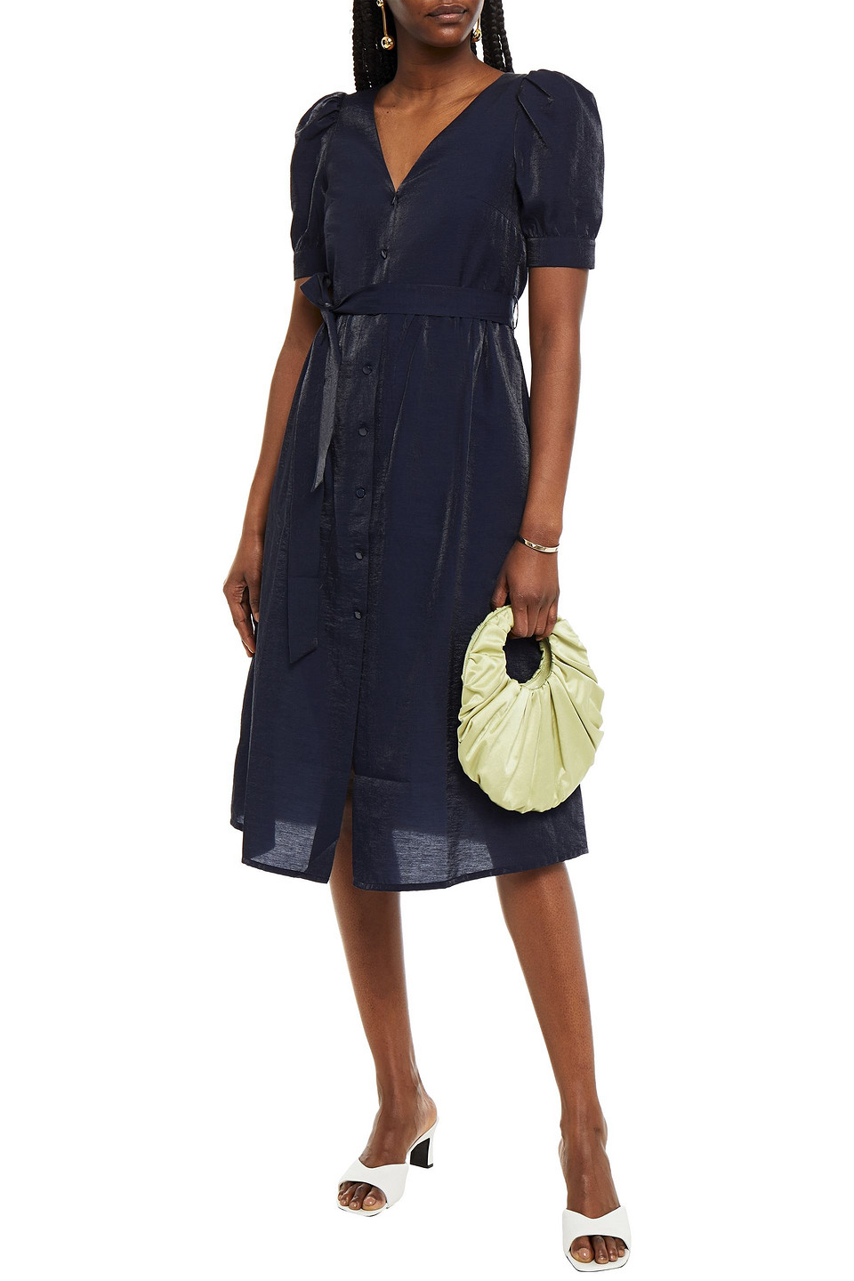 Baum Und Pferdgarten Alma Belted Moire Midi Dress In Blue