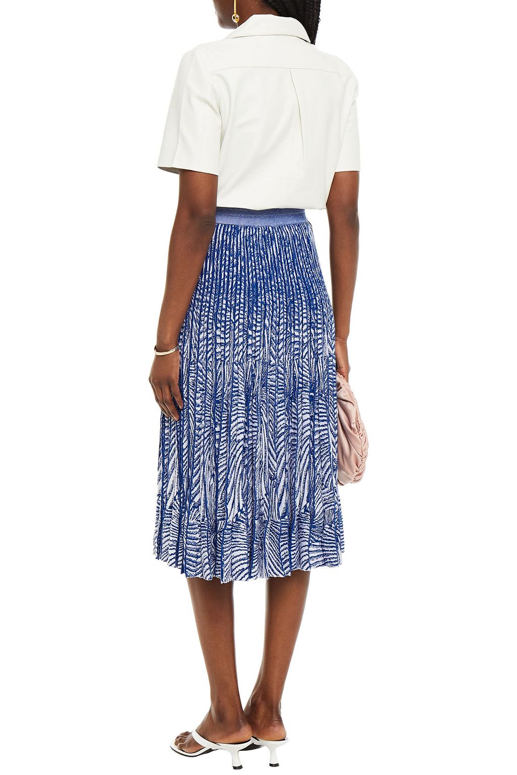 BAUM UND PFERDGARTEN Pleated metallic jacquard-knit midi skirt