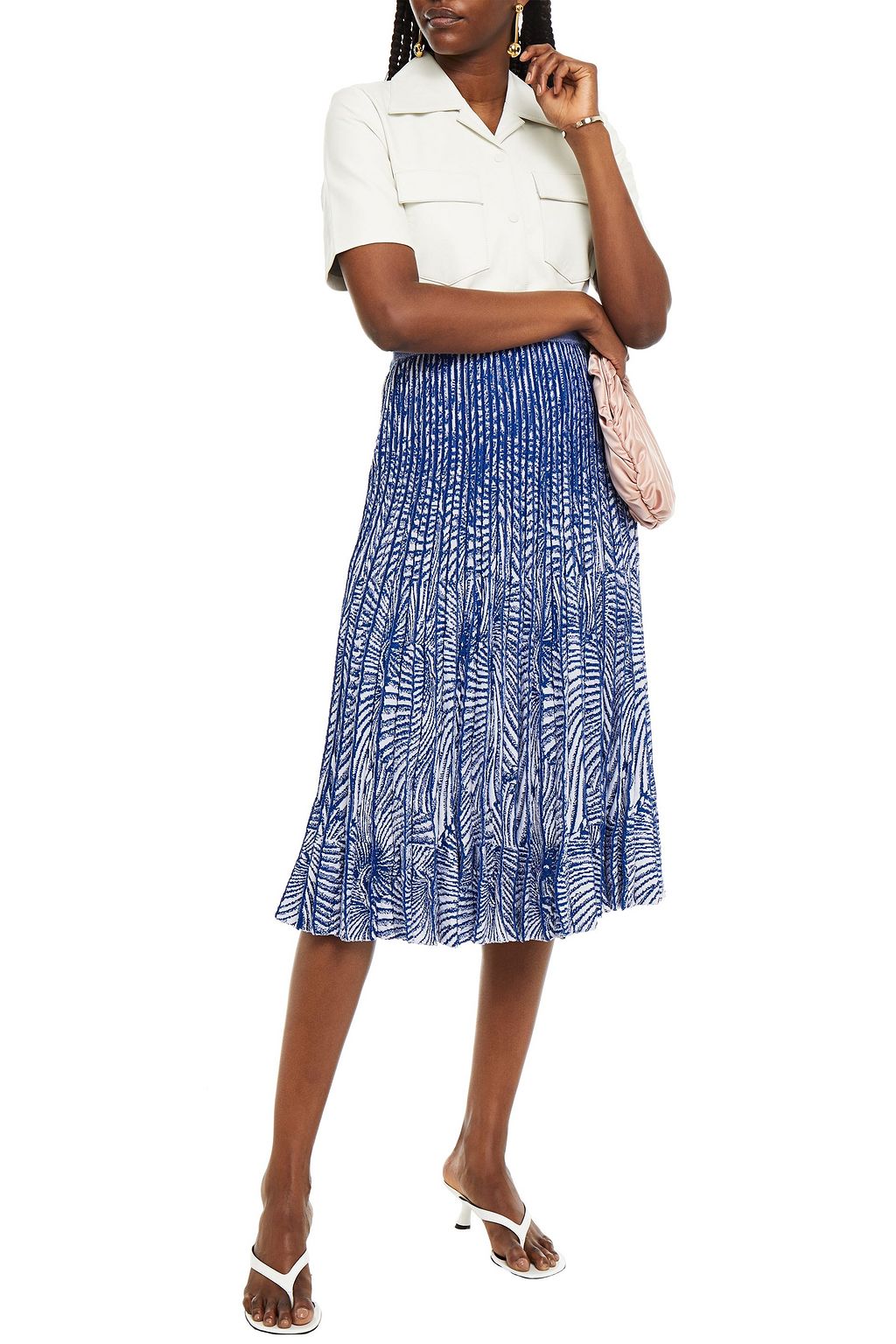 BAUM UND PFERDGARTEN Pleated metallic jacquard-knit midi skirt