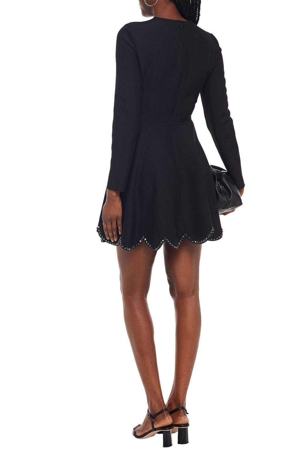 VALENTINO GARAVANI Scalloped studded wool and silk-blend crepe mini dress
