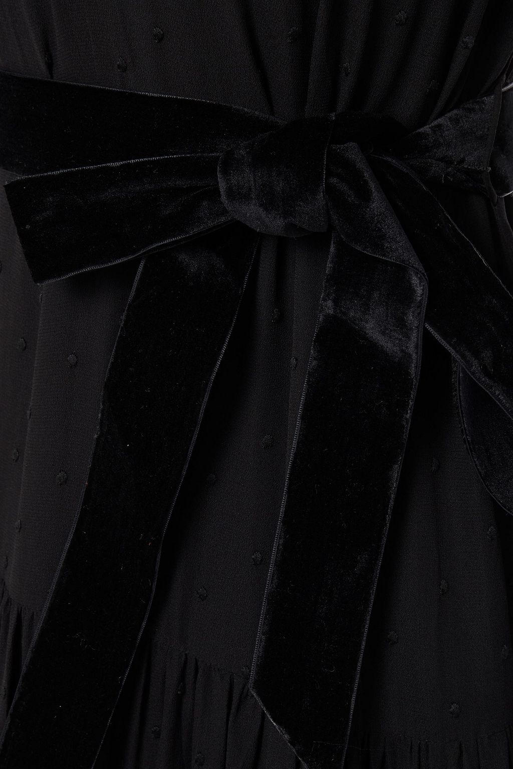 ZIMMERMANN Belted velvet-trimmed Swiss-dot chiffon midi dress