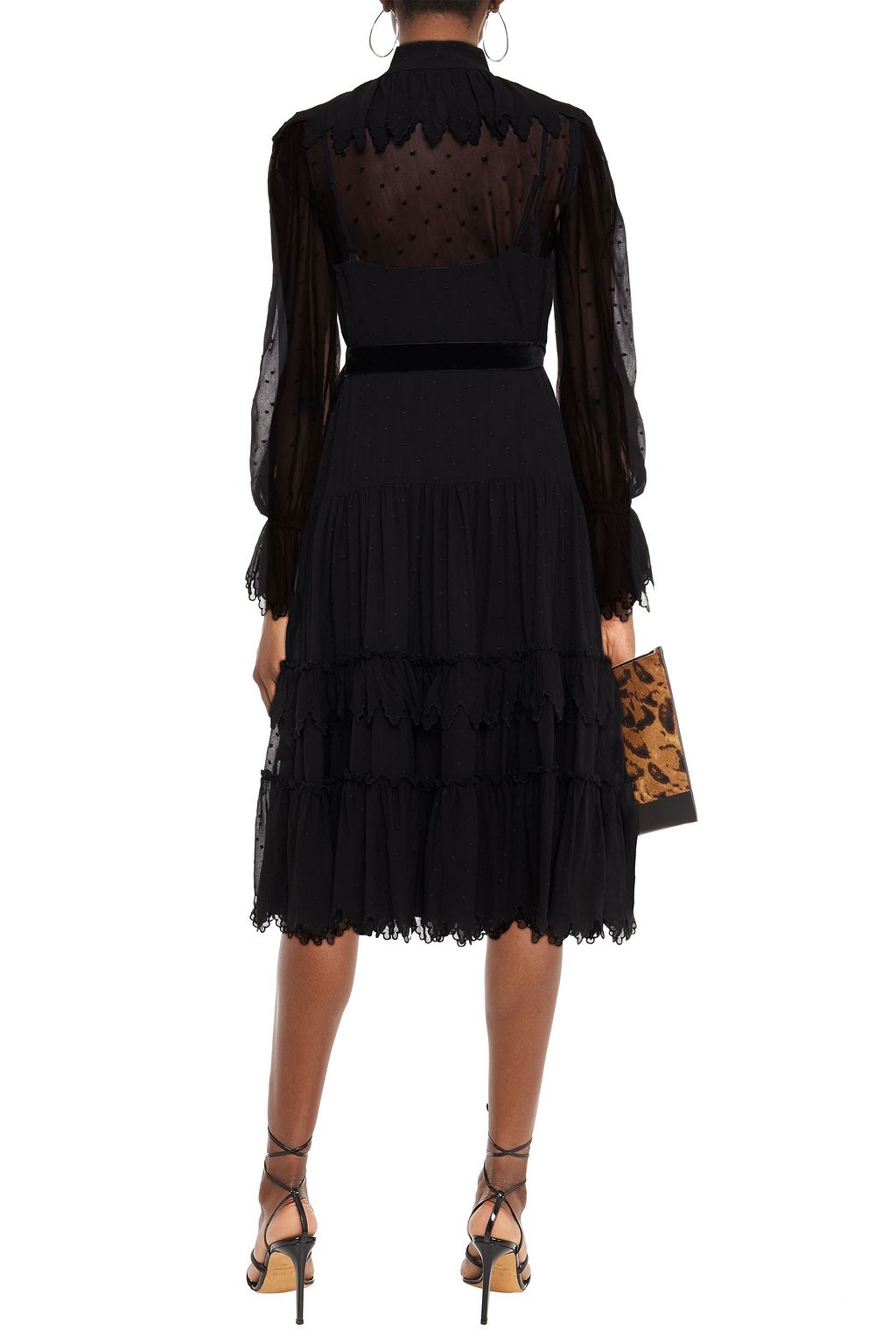 ZIMMERMANN Belted velvet-trimmed Swiss-dot chiffon midi dress