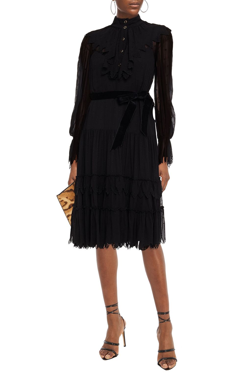 ZIMMERMANN Belted velvet-trimmed Swiss-dot chiffon midi dress