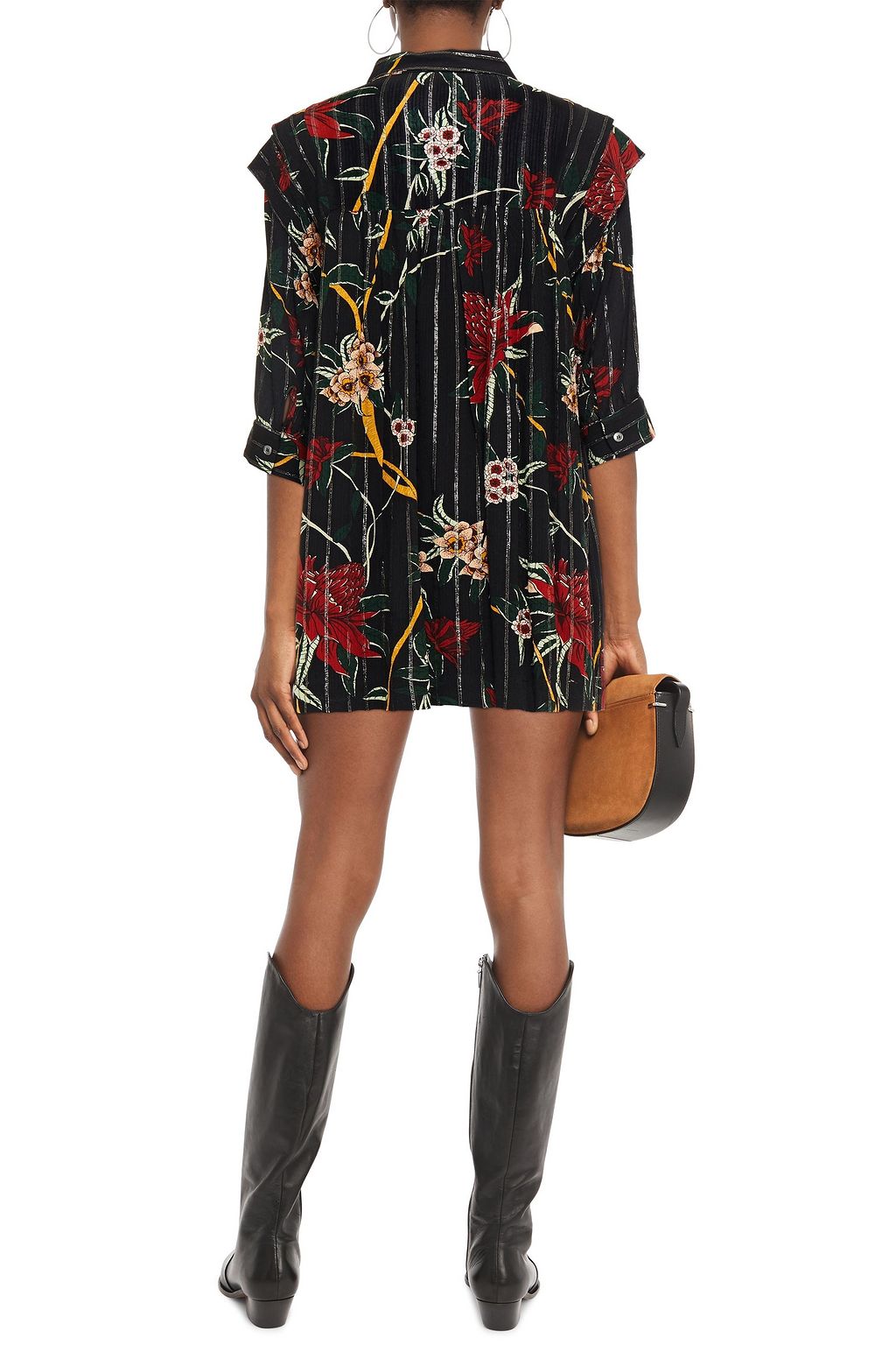 BA&SH Printed metallic jacquard mini shirt dress
