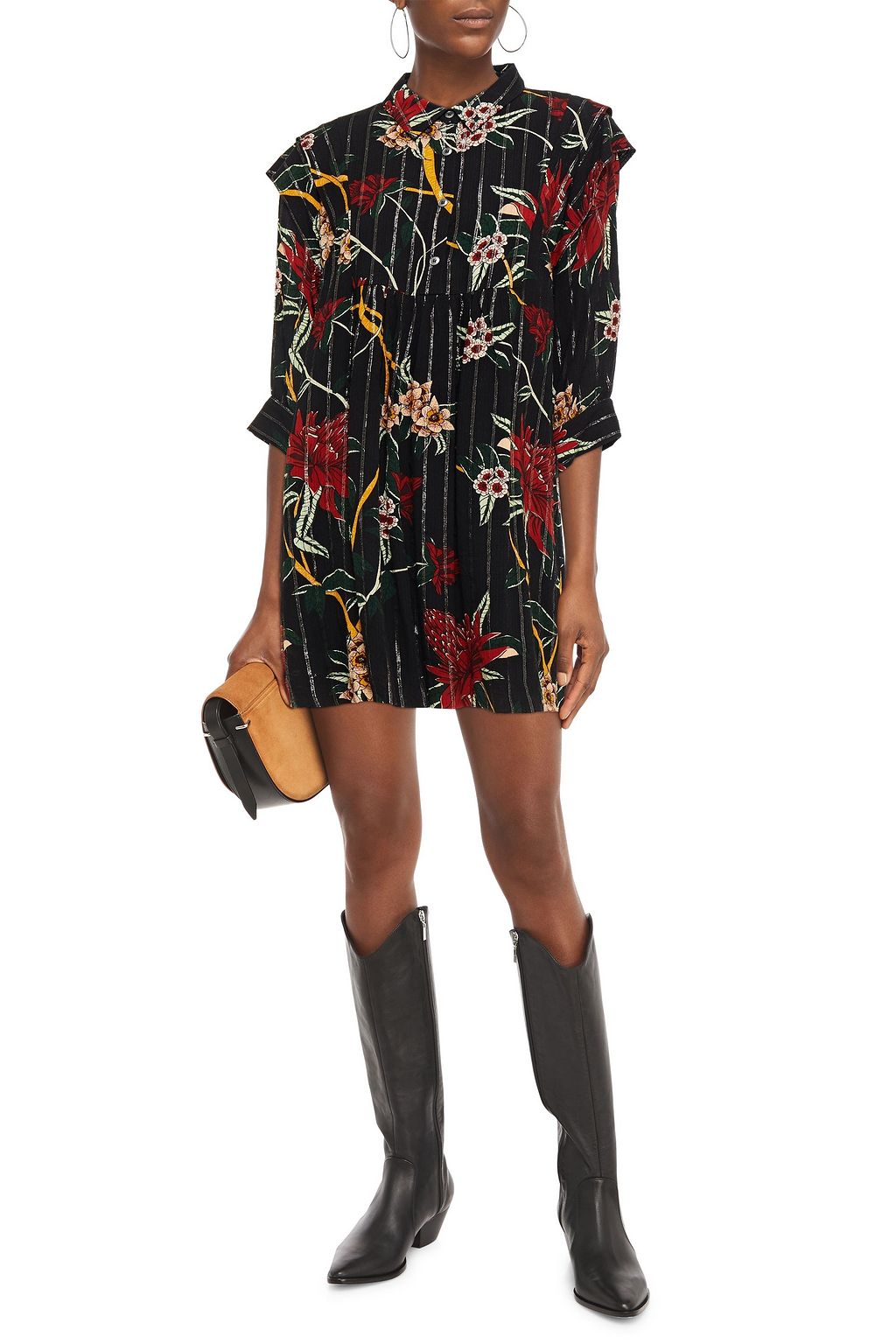 BA&SH Printed metallic jacquard mini shirt dress