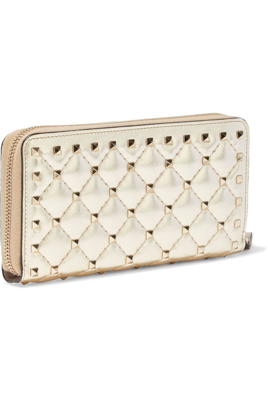 VALENTINO GARAVANI Rockstud Spike quilted metallic leather continental wallet