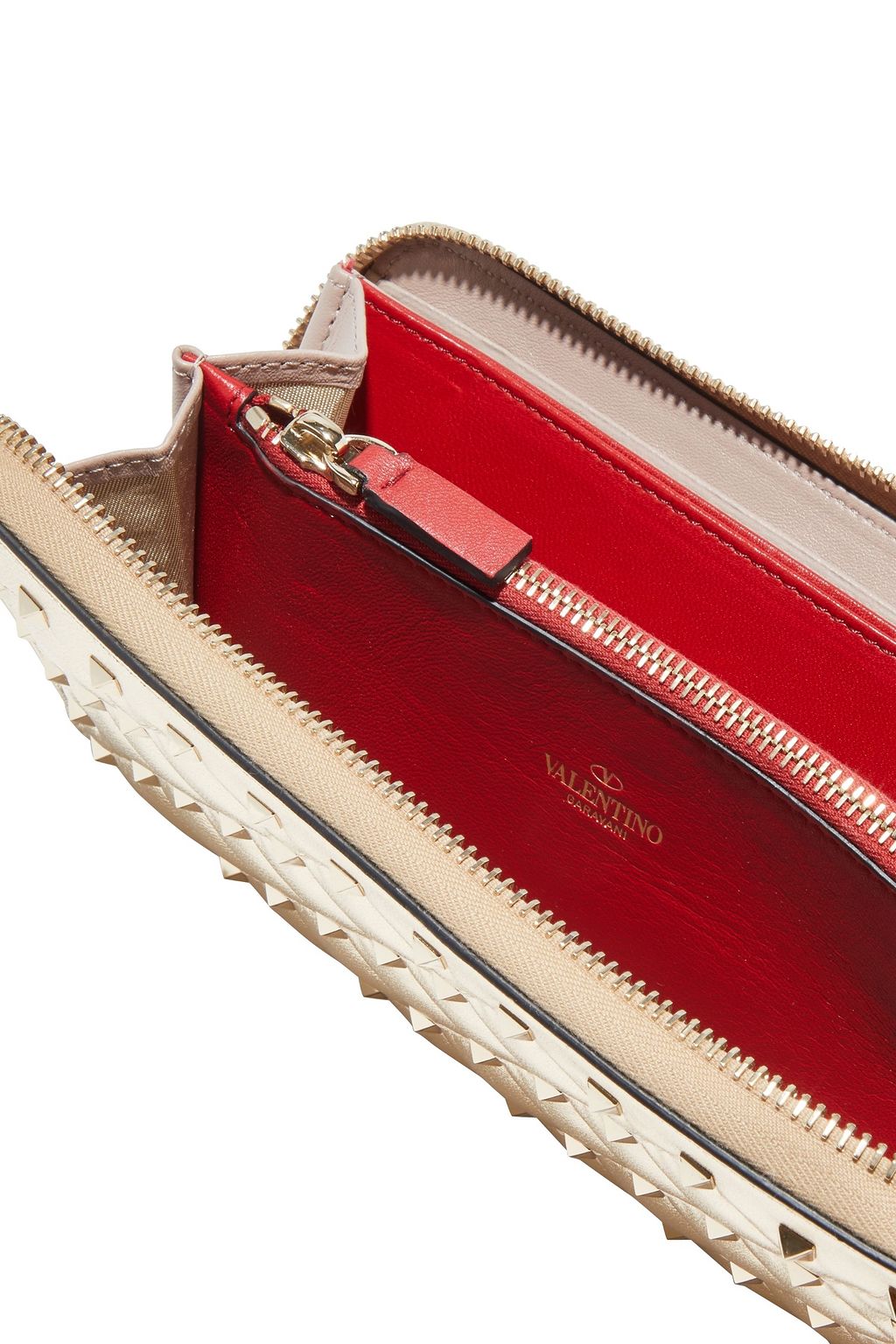 VALENTINO GARAVANI Rockstud Spike quilted metallic leather continental wallet
