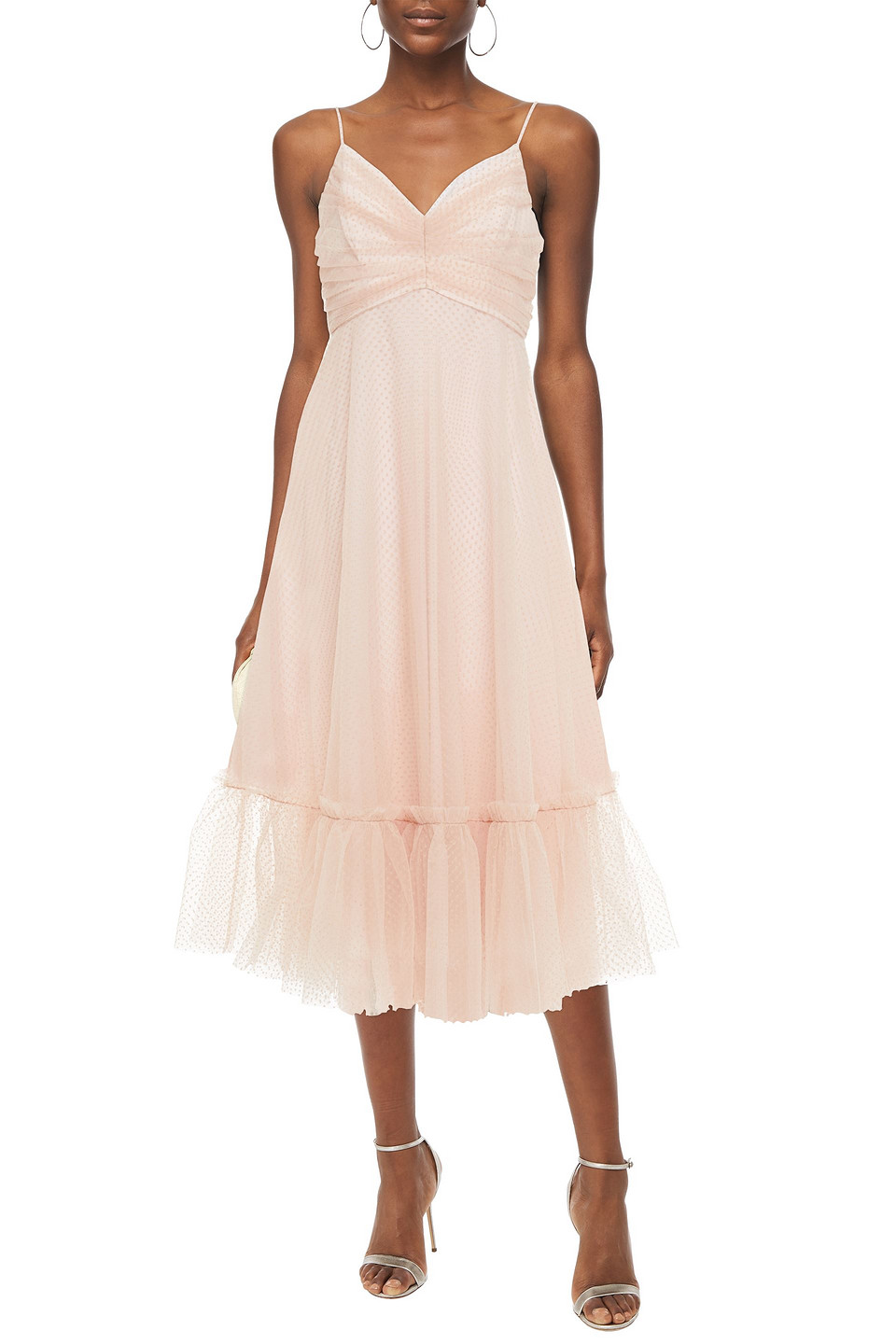 Zimmermann Wavelength Pintucked Flocked Tulle Midi Dress In Pastel Pink