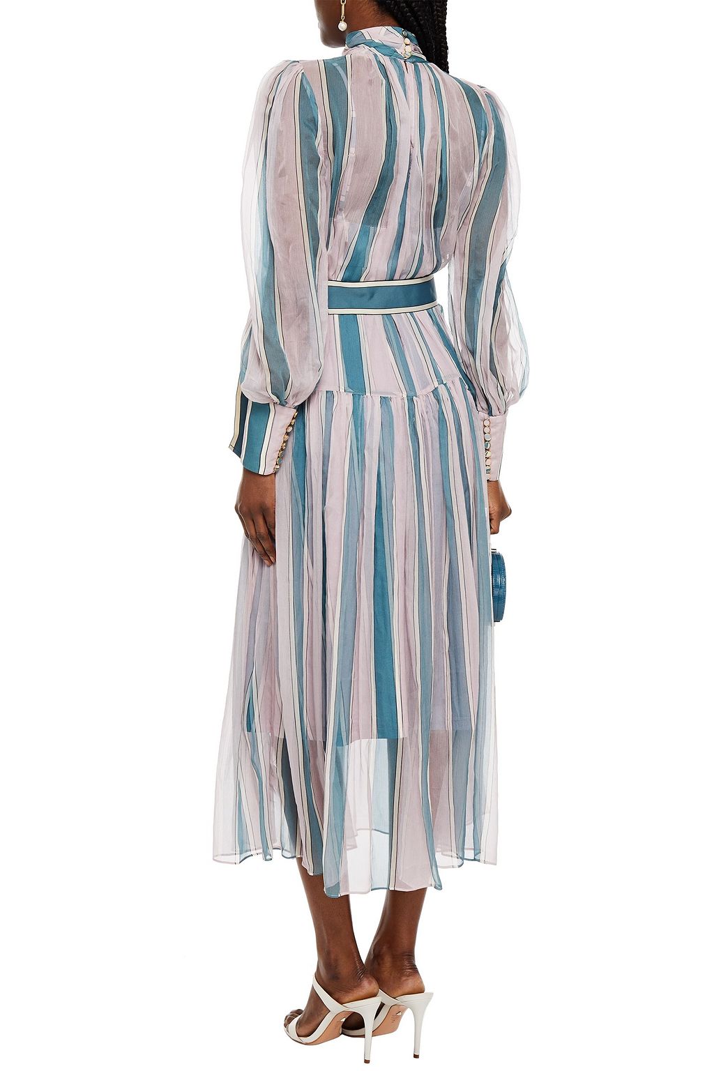 ZIMMERMANN Belted striped silk-crepon midi dress