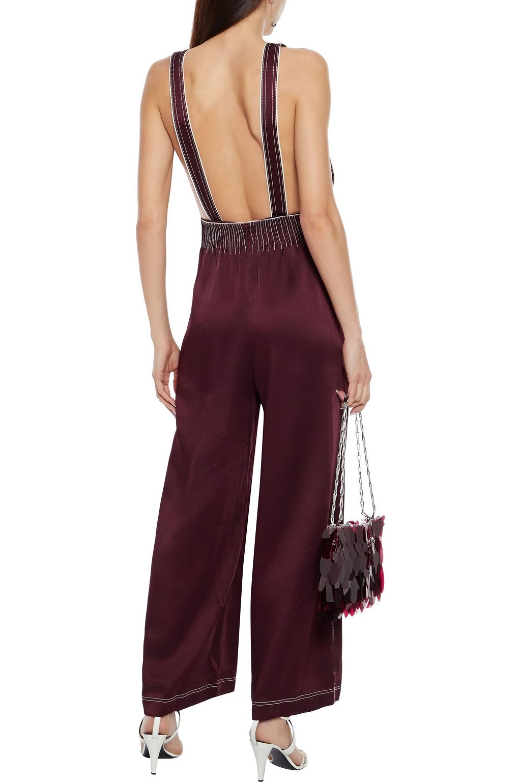 VALENTINO GARAVANI Pintucked satin-crepe wide-leg jumpsuit