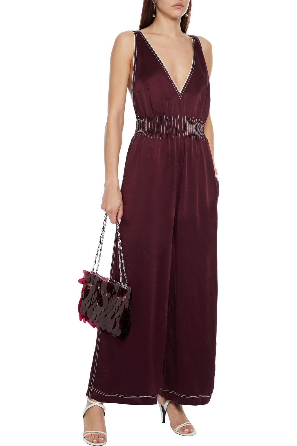 VALENTINO GARAVANI Pintucked satin-crepe wide-leg jumpsuit