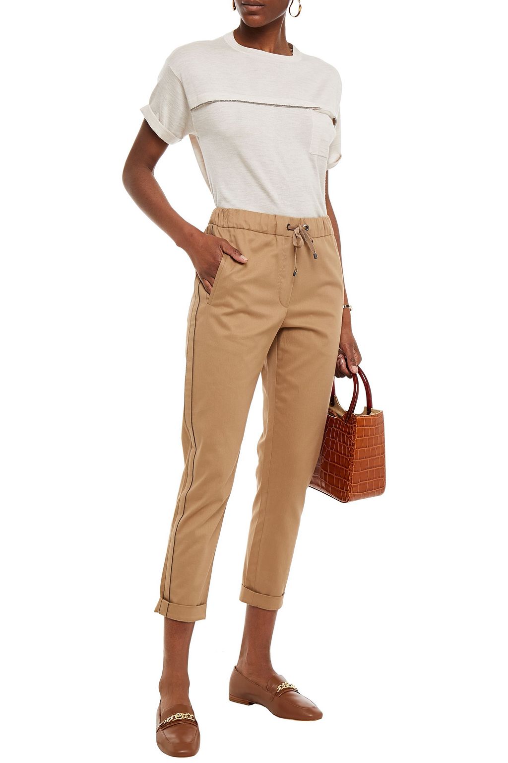 BRUNELLO CUCINELLI Bead-embellished cashmere and silk-blend top