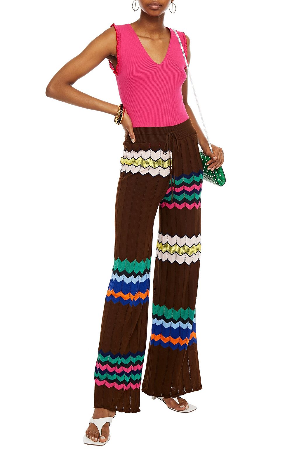 M MISSONI Ruffle-trimmed ribbed cotton-blend top