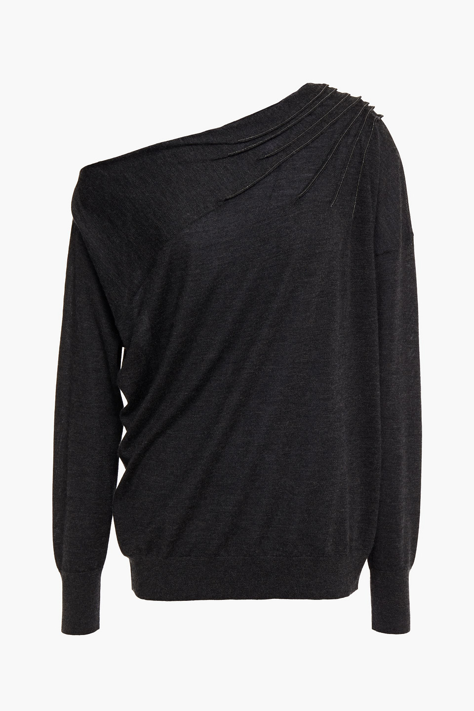brunello cucinelli - bead-embellished draped cashmere and silk-blend sweater - gray - xs