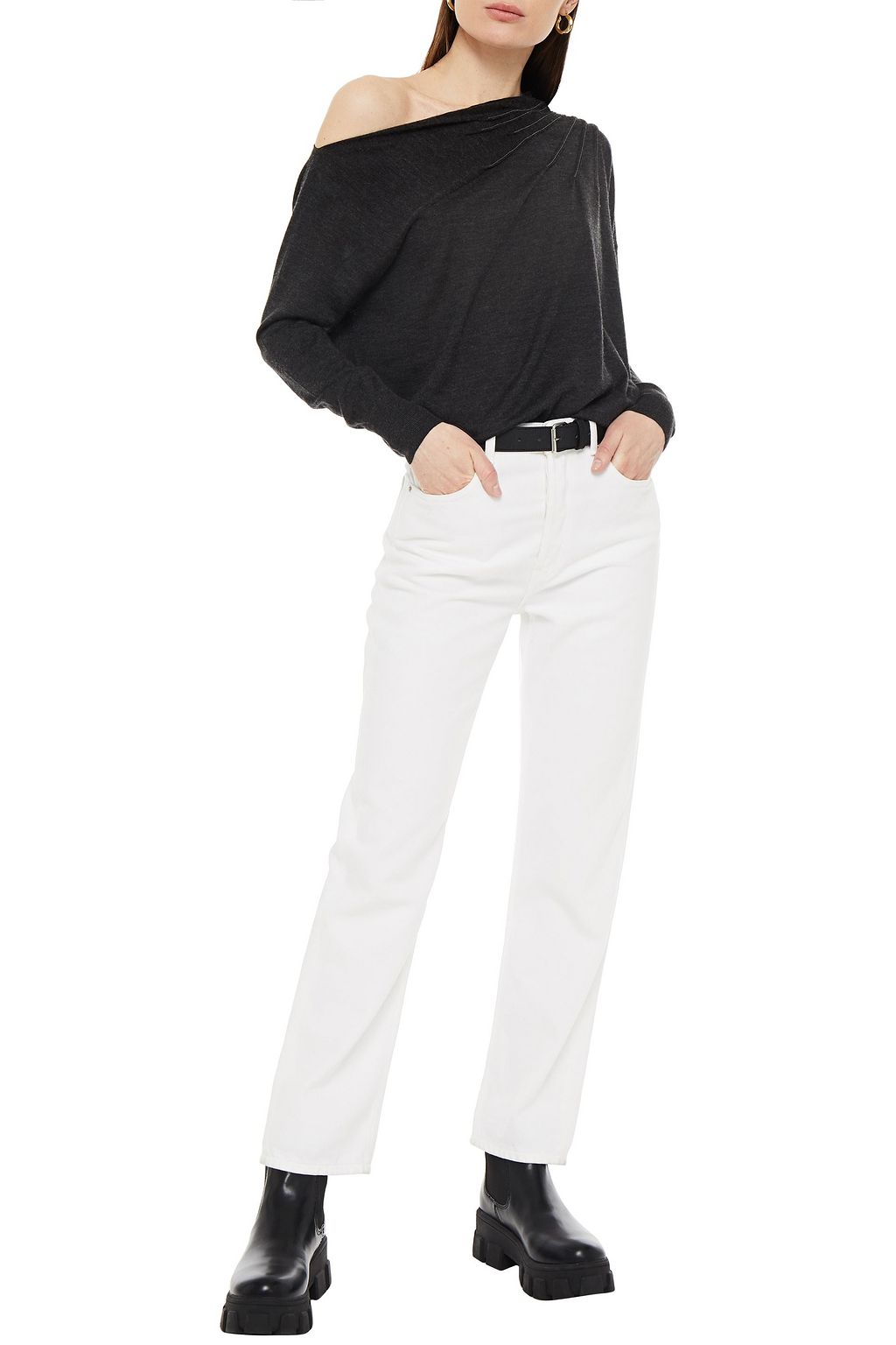 BRUNELLO CUCINELLI Bead-embellished draped cashmere and silk-blend sweater