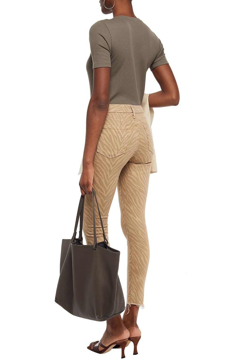 MOTHER Cropped tiger-print mid-rise slim-leg jeans