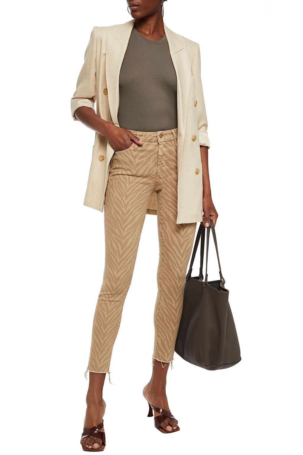 MOTHER Cropped tiger-print mid-rise slim-leg jeans