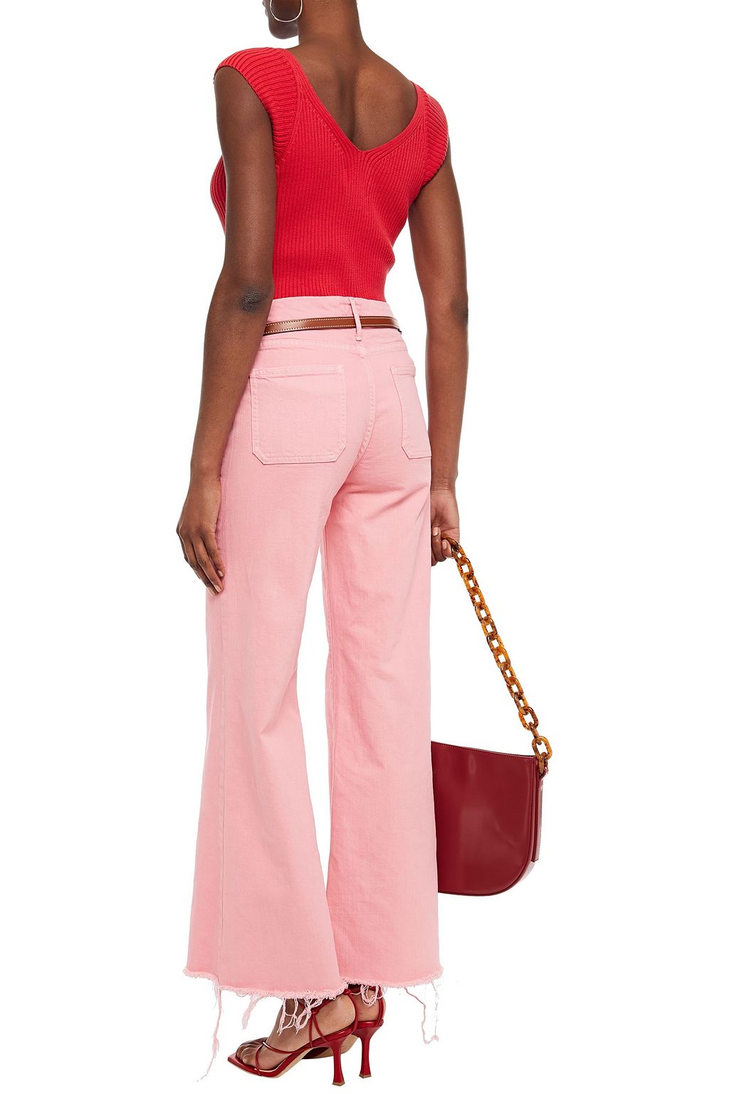 MOTHER The Roller frayed high-rise wide-leg jeans