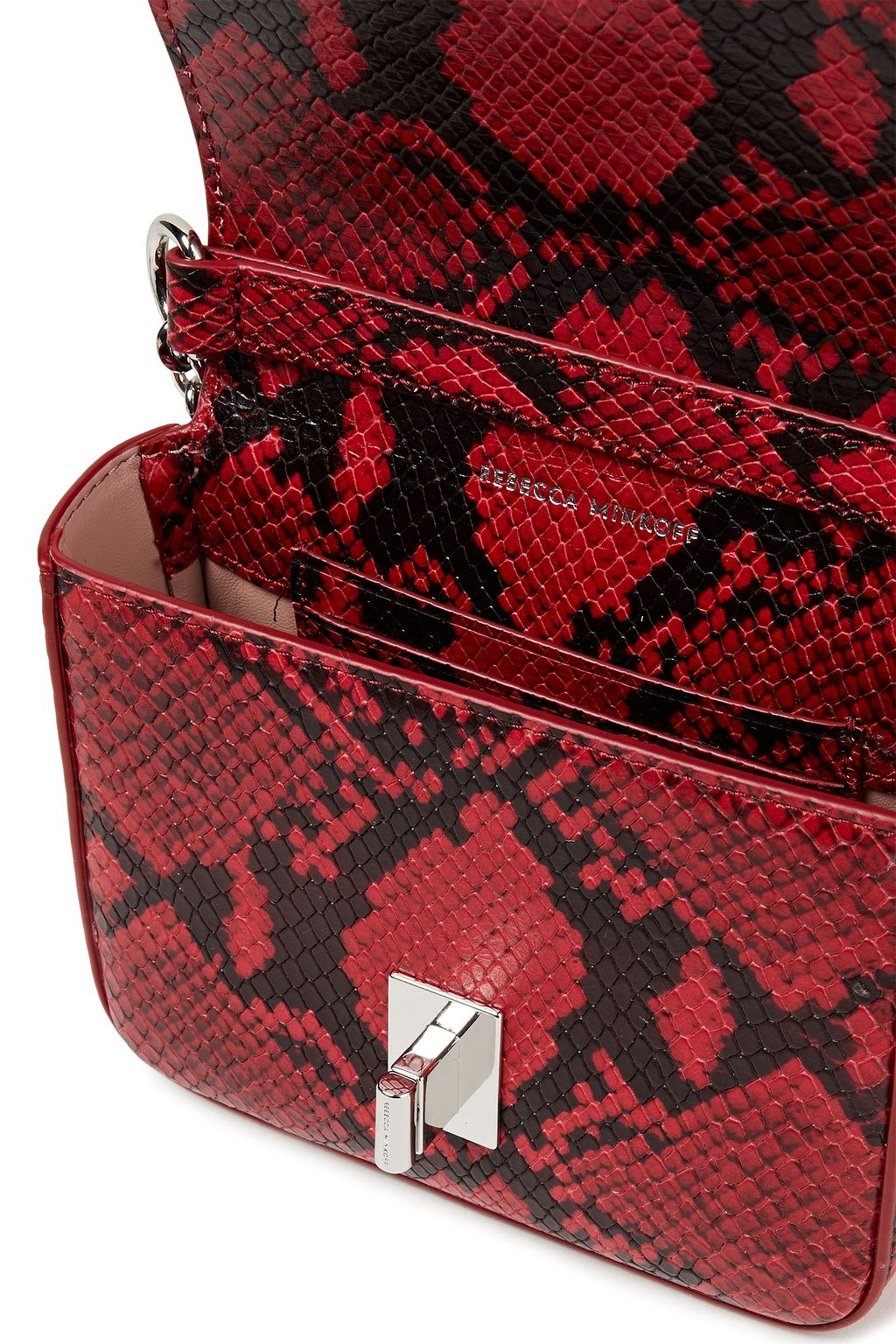 REBECCA MINKOFF Chain-trimmed snake-effect leather shoulder bag