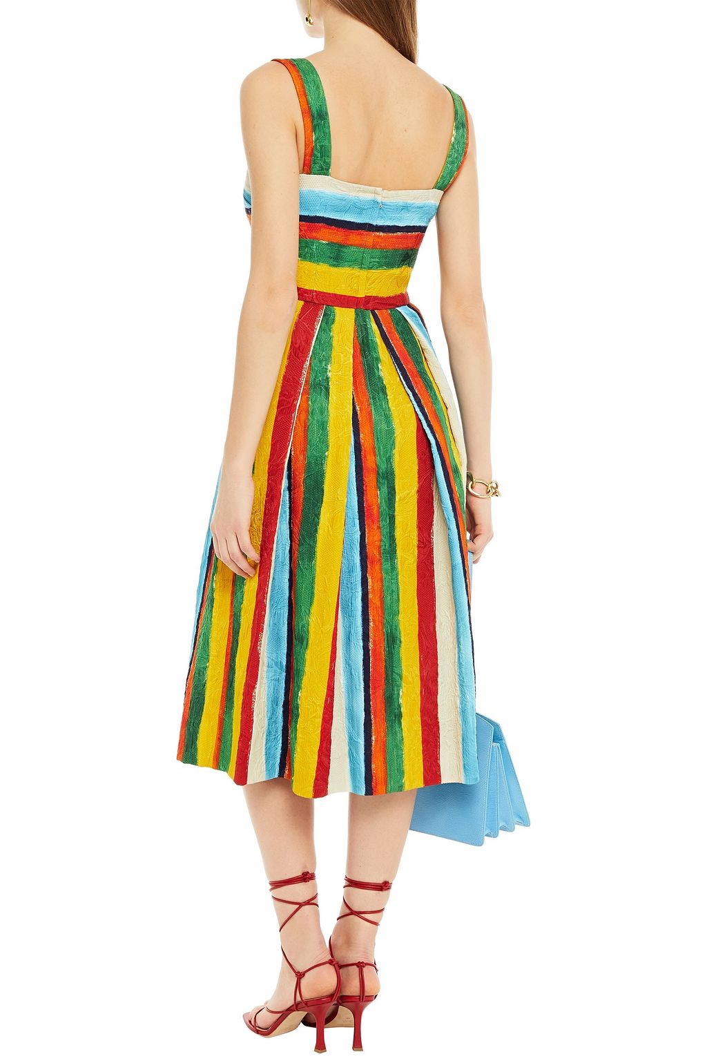 DOLCE&GABBANA Pleated striped cotton-blend jacquard midi dress