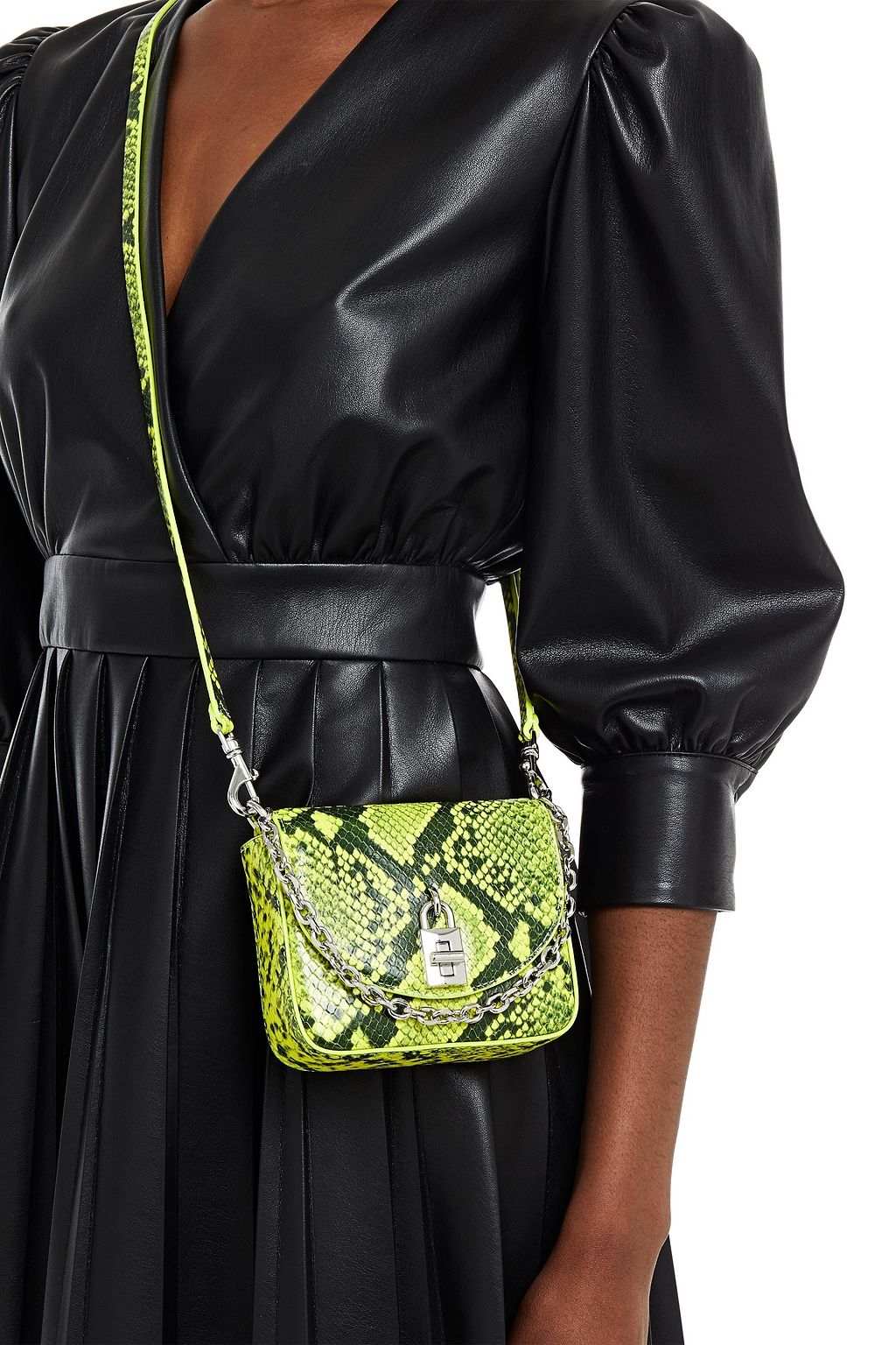 REBECCA MINKOFF Chain-trimmed snake-effect leather shoulder bag