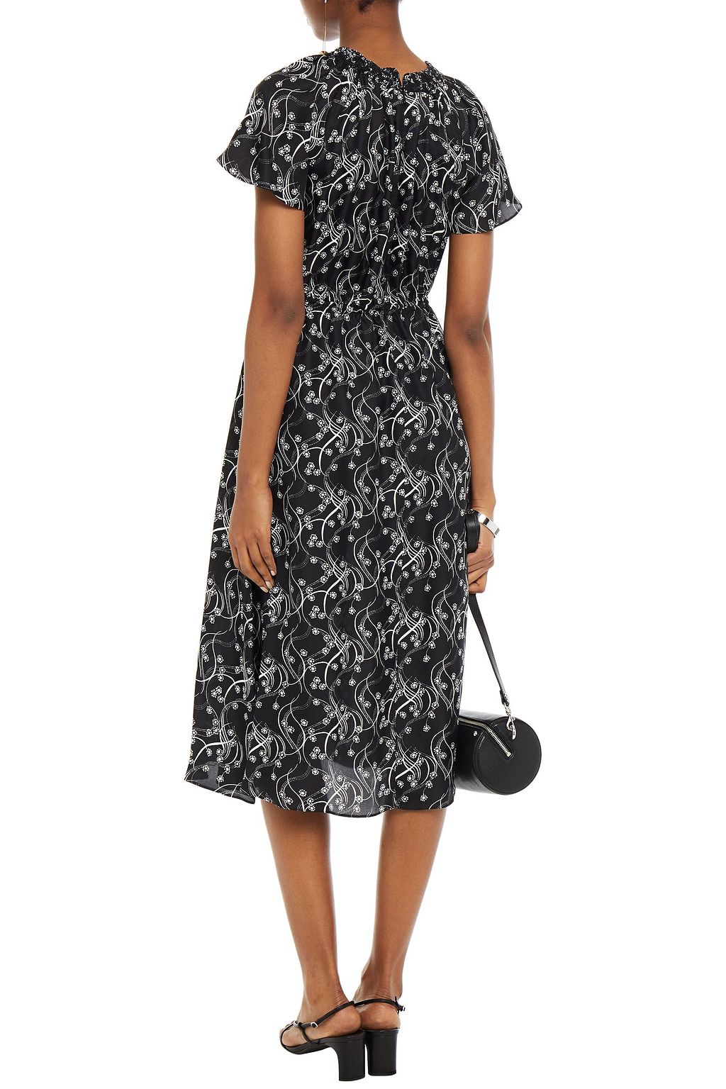 KENZO Gathered printed satin midi dress
