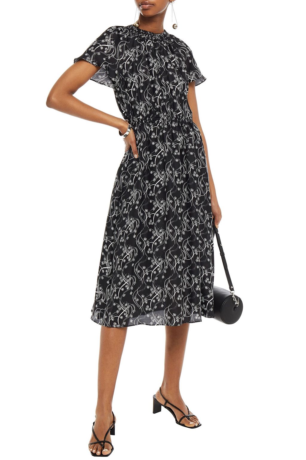 KENZO Gathered printed satin midi dress