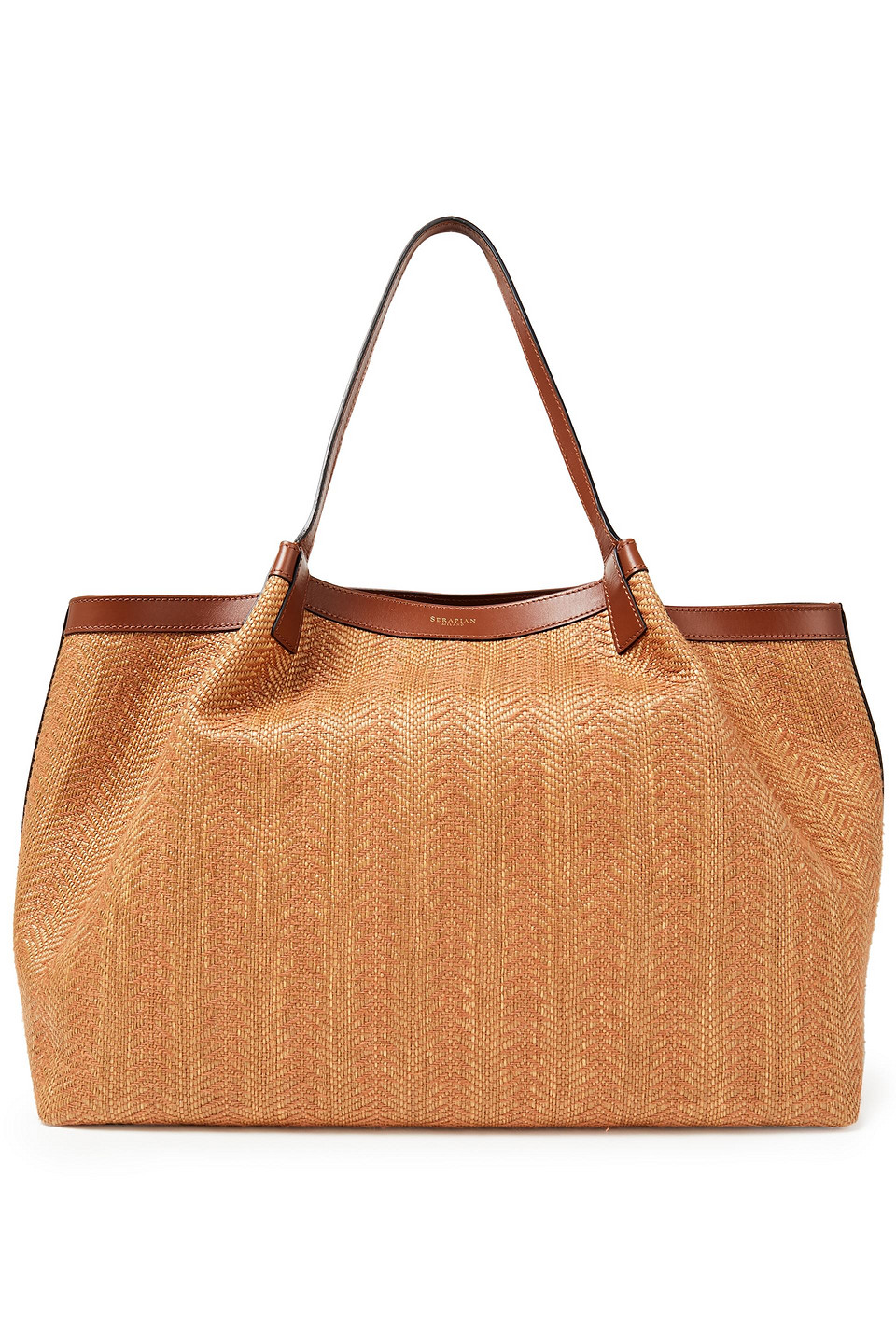Serapian Woman Secret Medium Leather-trimmed Raffia Tote Brown Size --