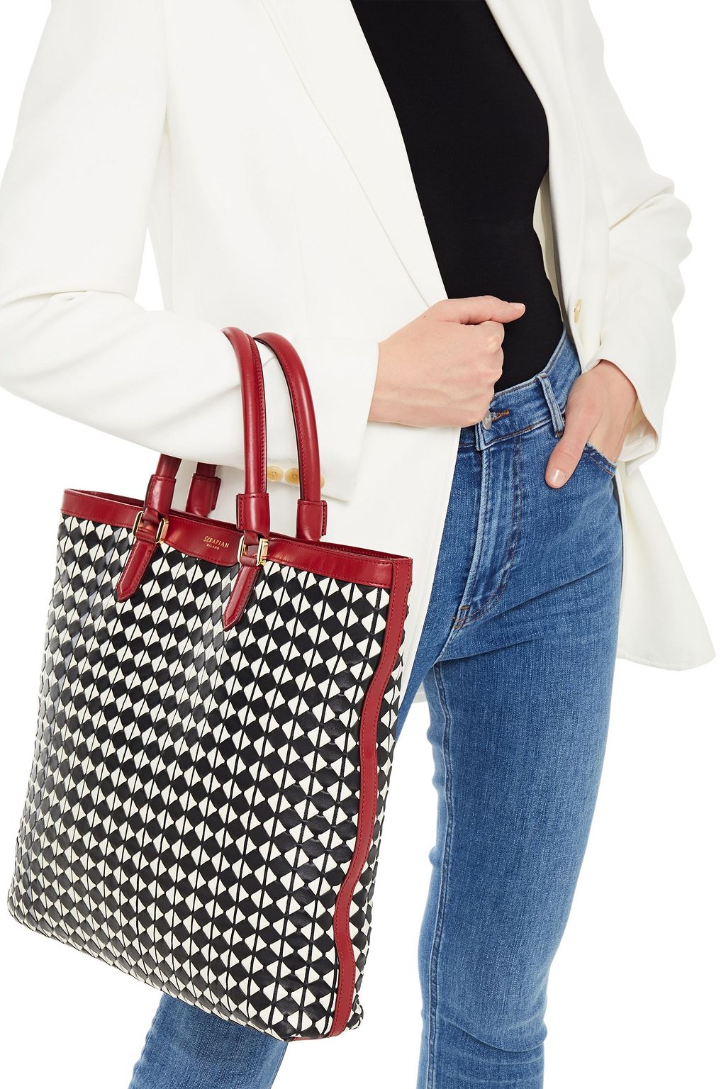 SERAPIAN Vertical mosaico leather tote