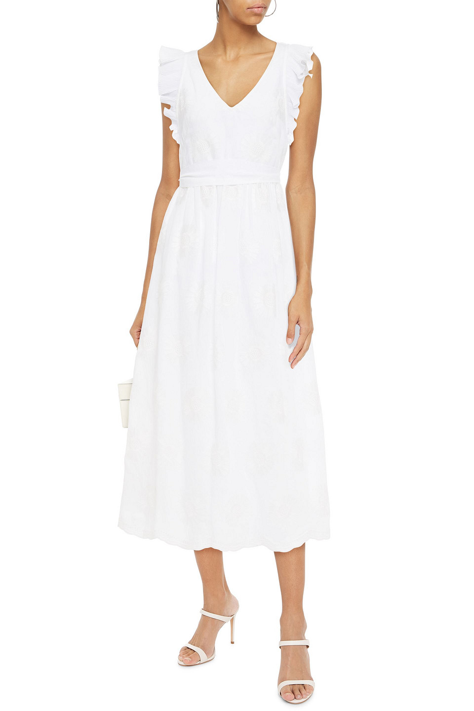 Kate Spade Embroidered Ruffled Organza Midi Dress In White