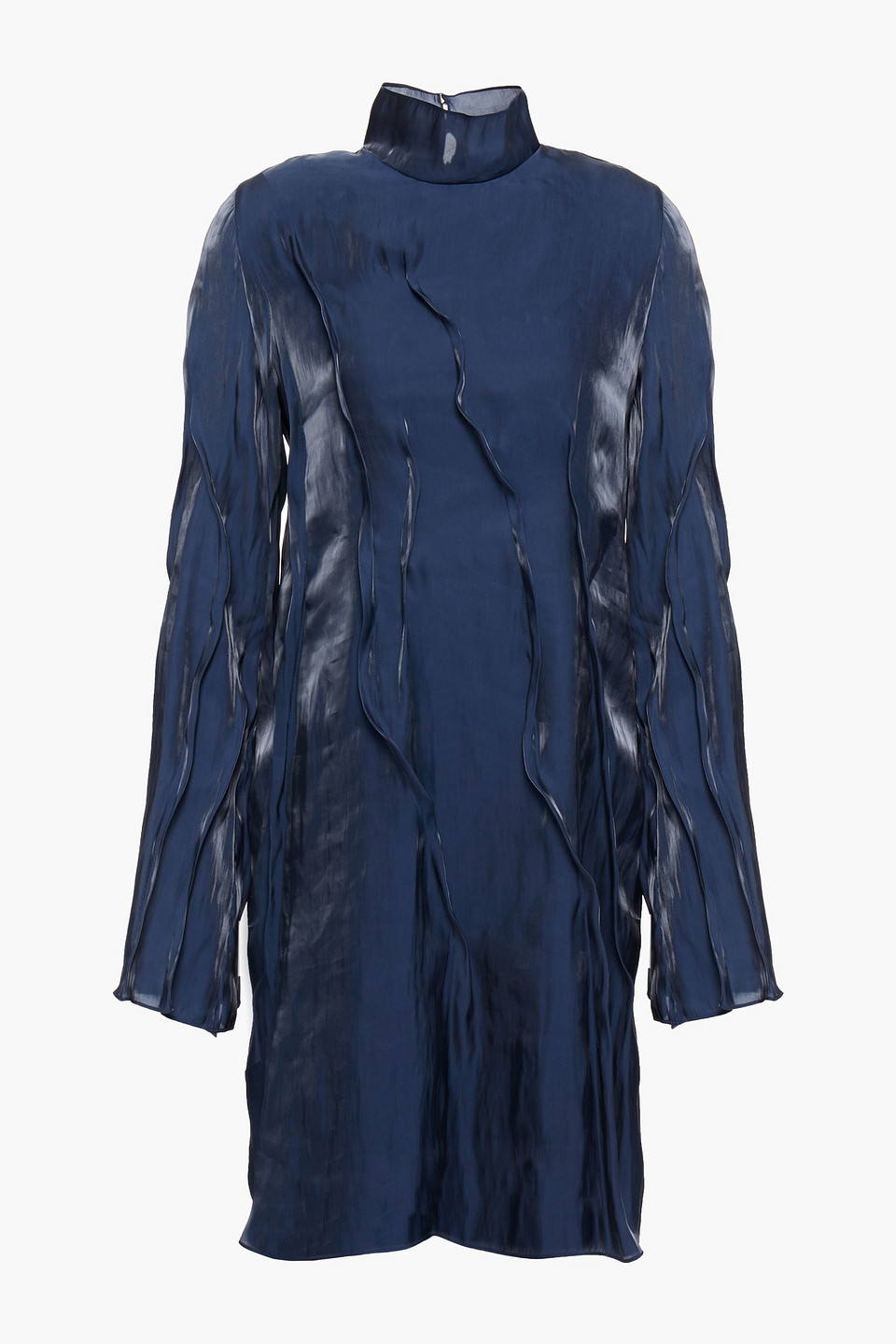 Kenzo Pintucked Moire Mini Dress In Navy