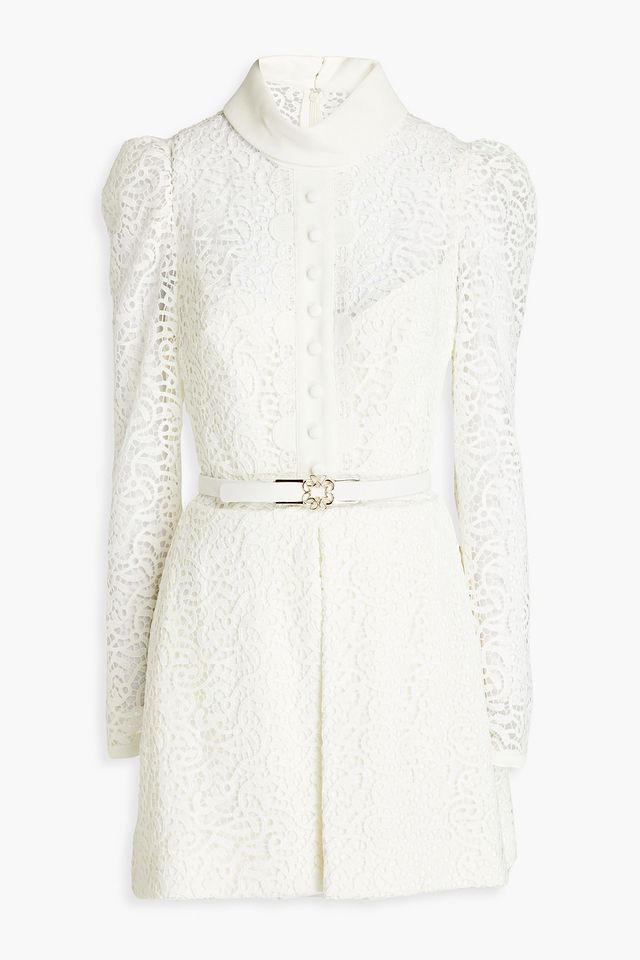 Pleated guipure lace playsuit