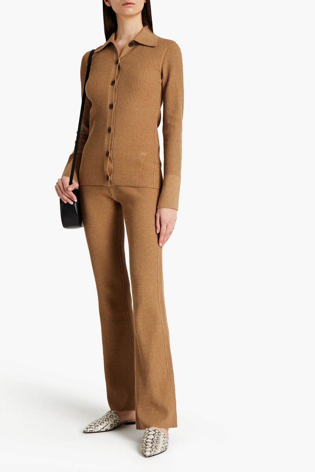 FRAME Ribbed cotton-blend flared pants