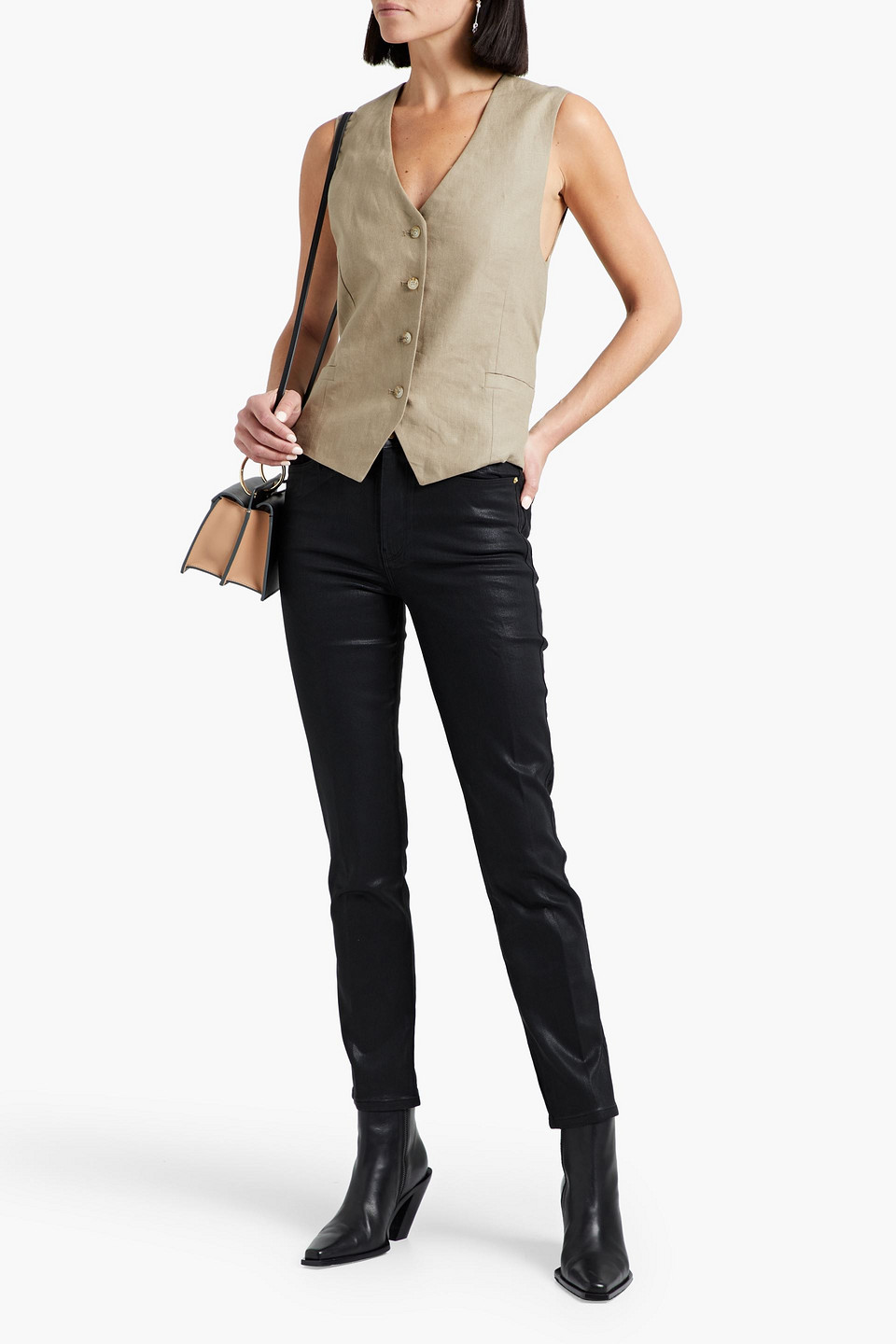 FRAME LE SYLVIE COATED HIGH-RISE SLIM-LEG JEANS 3074457345636657165