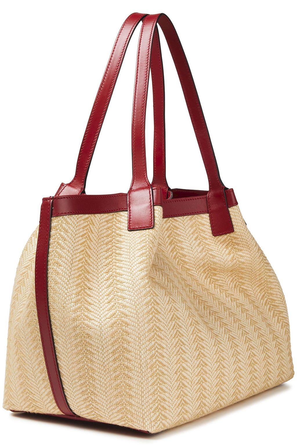 SERAPIAN Secret small leather-trimmed raffia tote