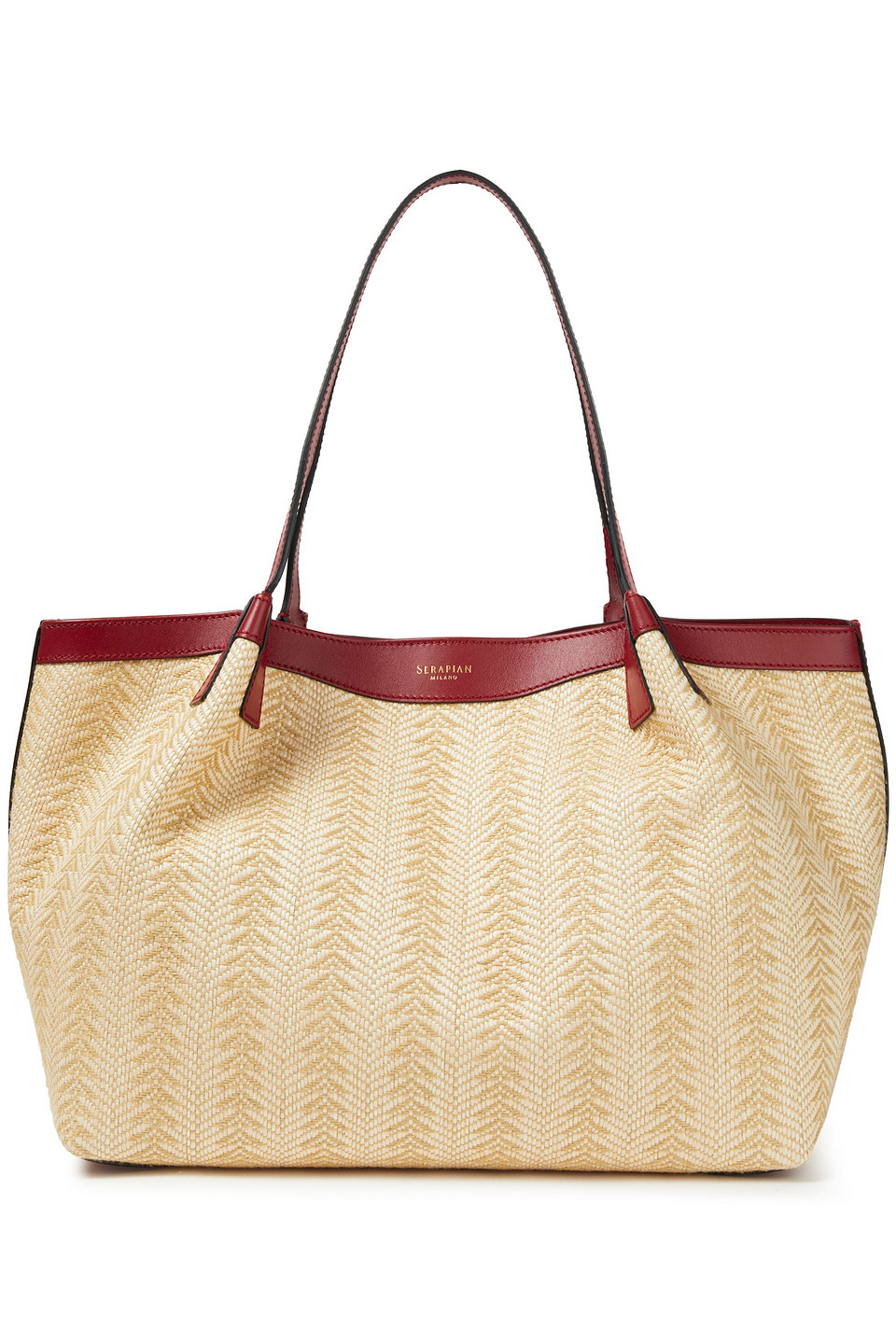 Serapian Woman Secret Small Leather-trimmed Raffia Tote Red Size --