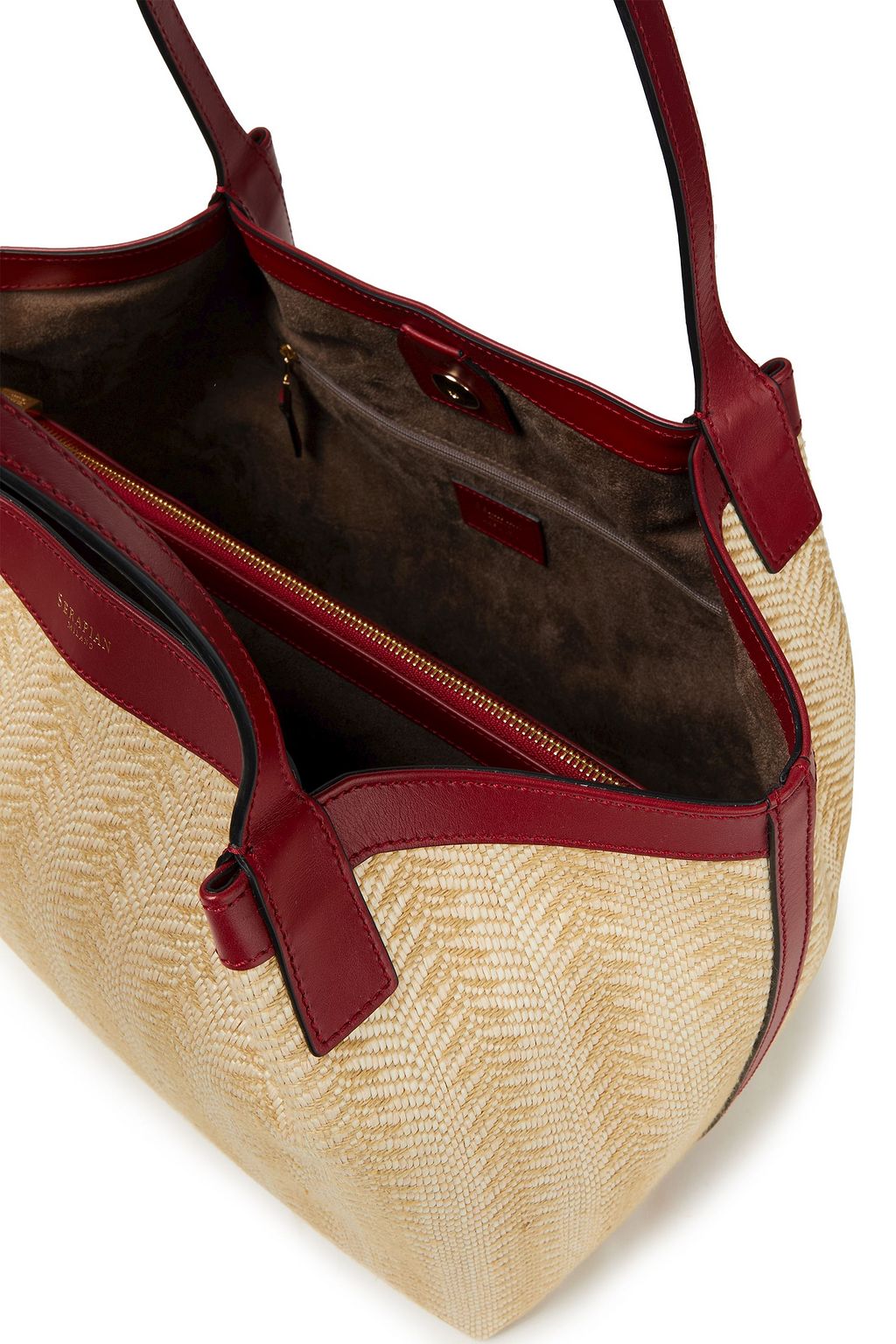 SERAPIAN Secret small leather-trimmed raffia tote