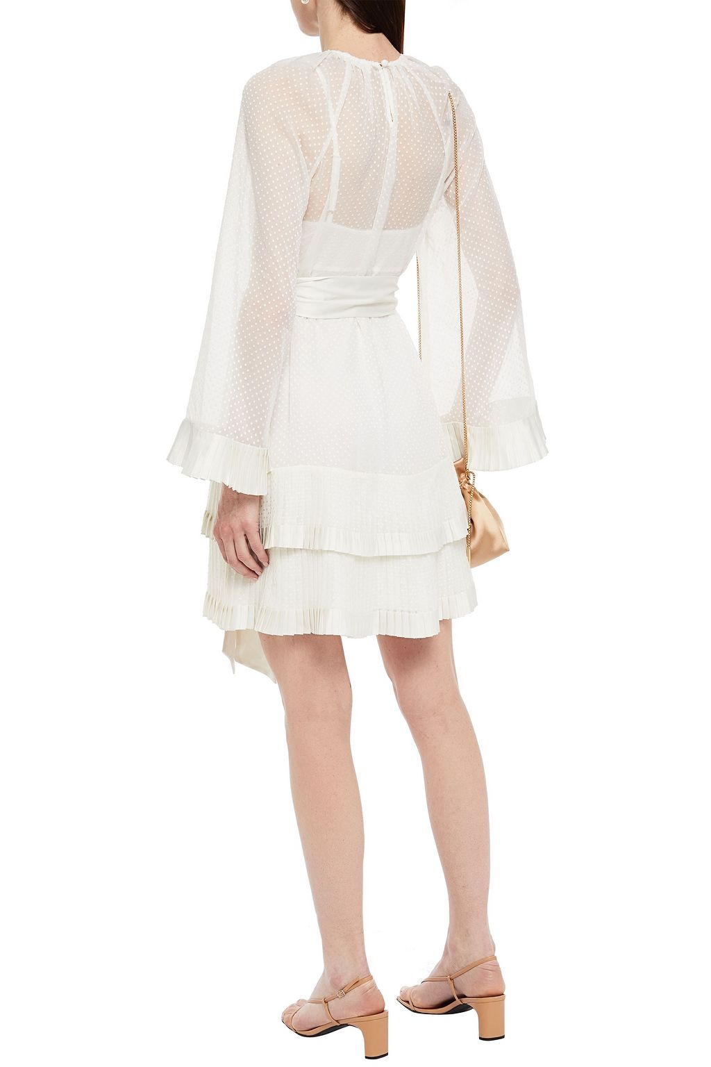 ZIMMERMANN Tiered belted satin-trimmed fil coupé chiffon mini dress