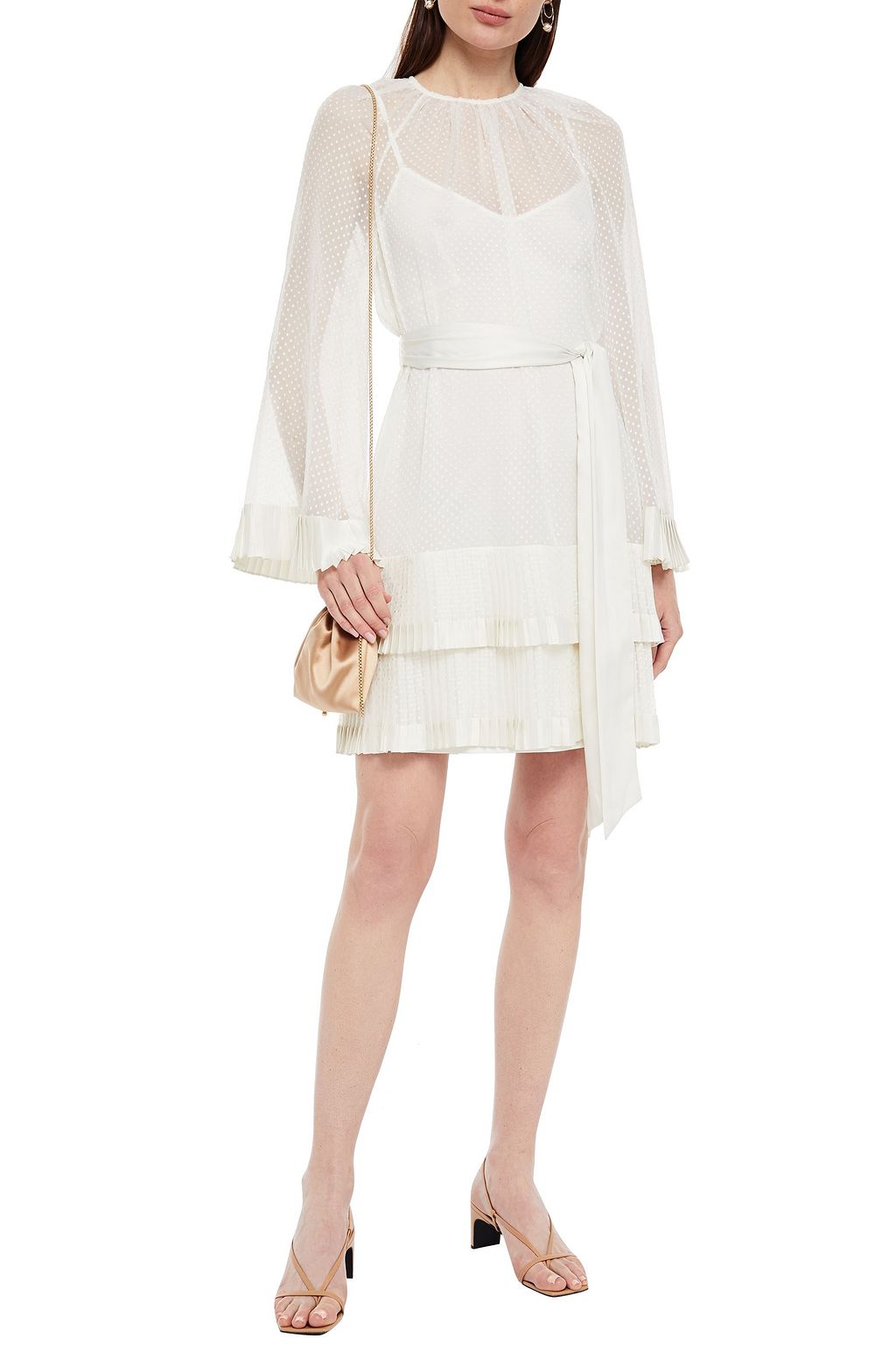 ZIMMERMANN Tiered belted satin-trimmed fil coupé chiffon mini dress