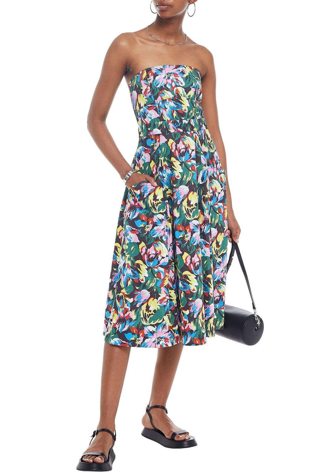 KENZO Strapless floral-print cotton-poplin midi dress