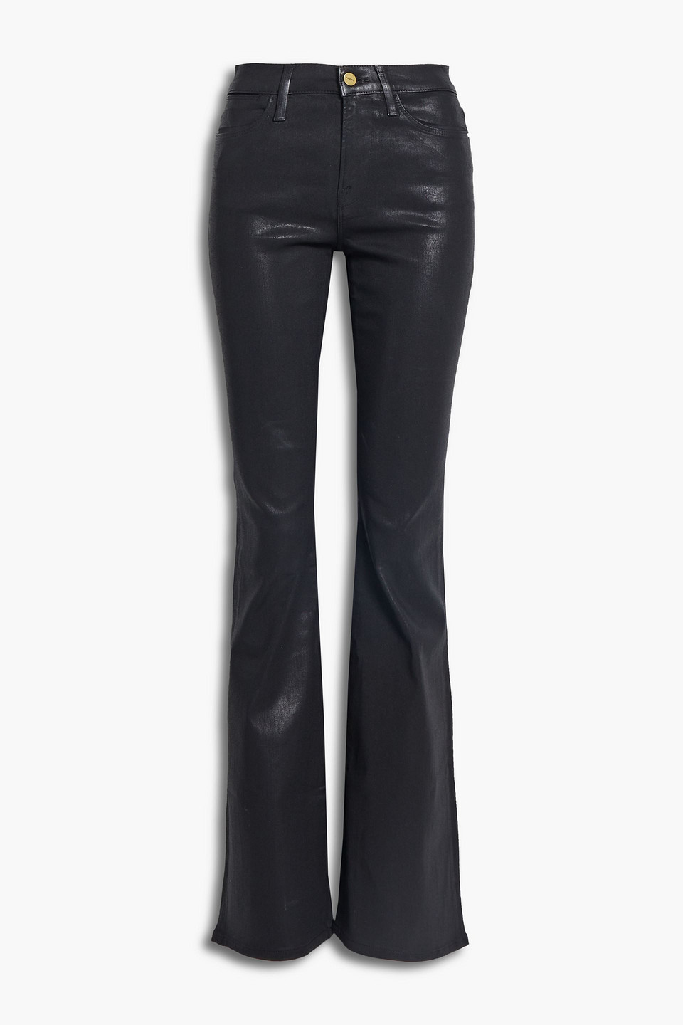frame - le high coated high-rise flared jeans - black - 25