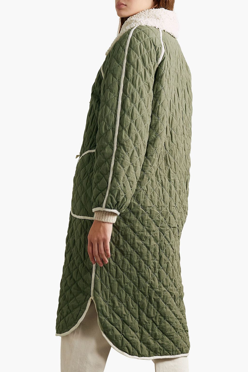 THE GREAT. Reversible bouclè-trimmed quilted cotton coat