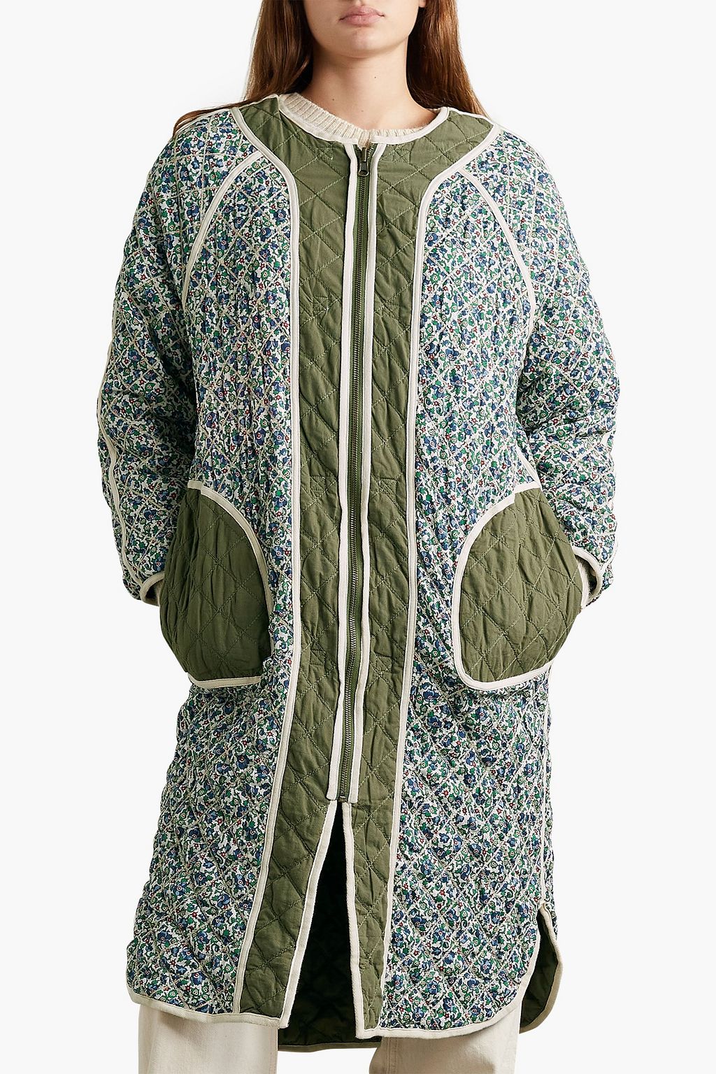 THE GREAT. Reversible bouclè-trimmed quilted cotton coat