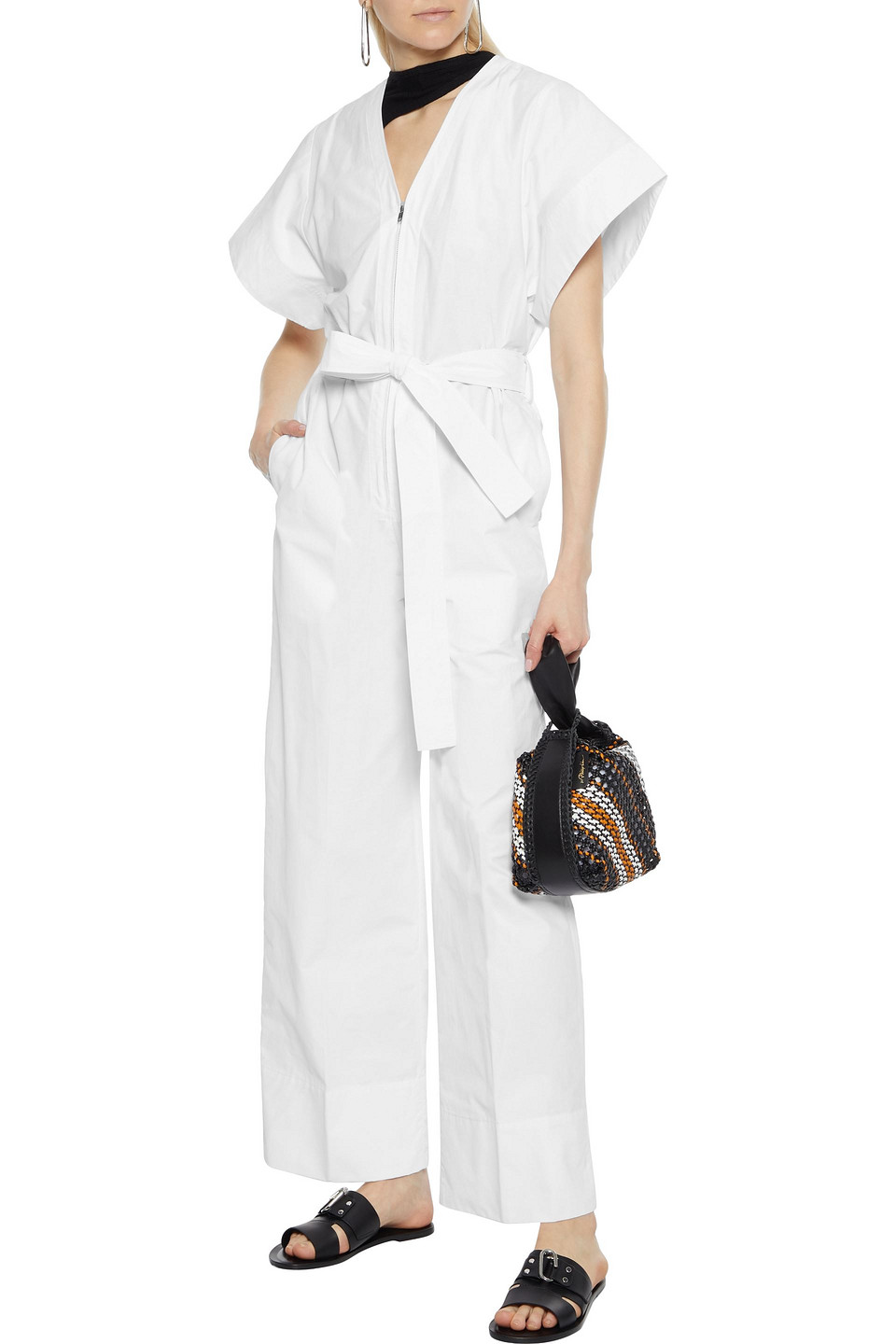 Phillip Lim Belted Cotton-blend Poplin Wide-leg Jumpsuit In